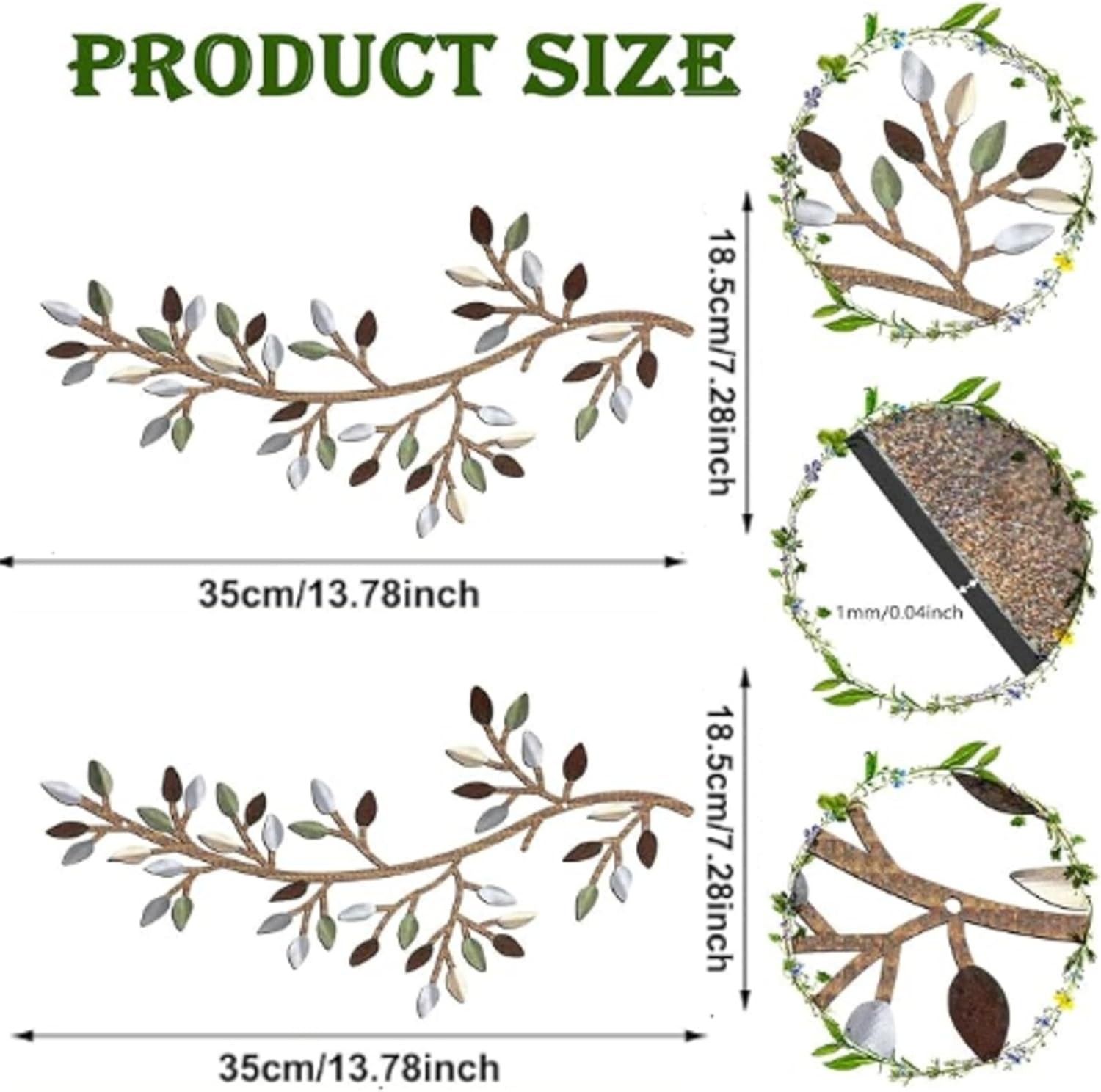 2 Pieces Metal Tree Leaf Wall Decor Vine Olive Branch Leaf Wall Art Wrought Iron