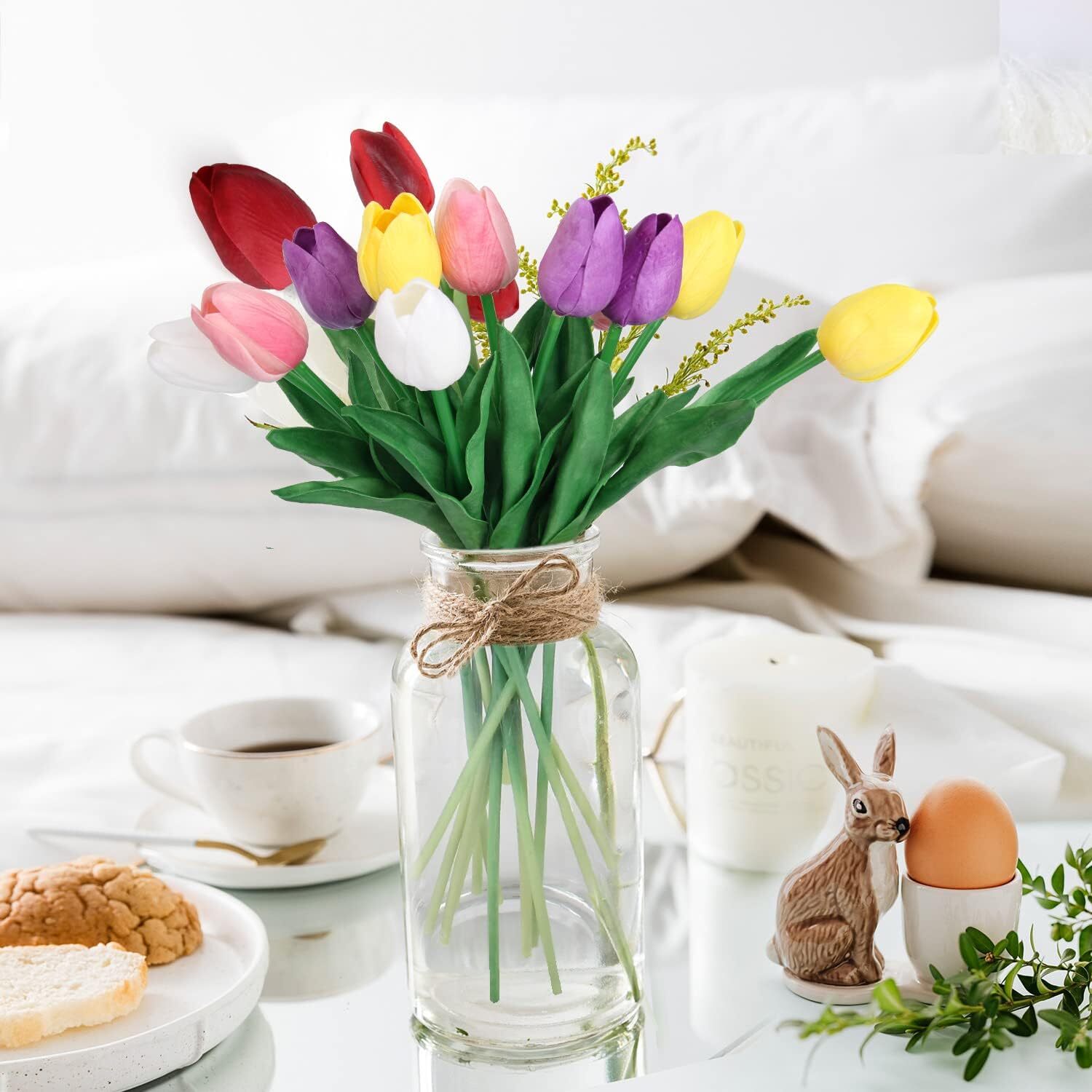 30 pcs Artificial Tulips Fake Flower Bouquet Arrangement for Party Decoration