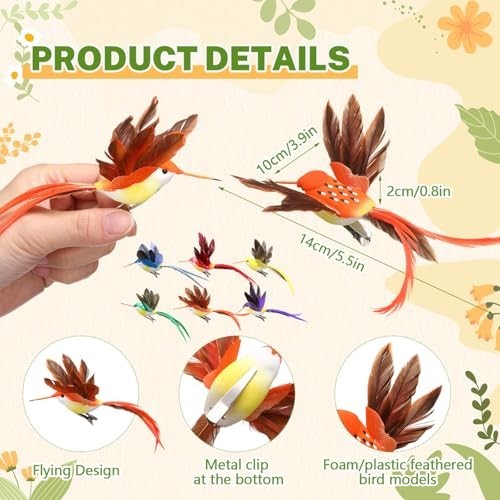 24 Artificial Hummingbirds – 3.9″ Foam Feather Clip-On Decor for Crafts & Weddin