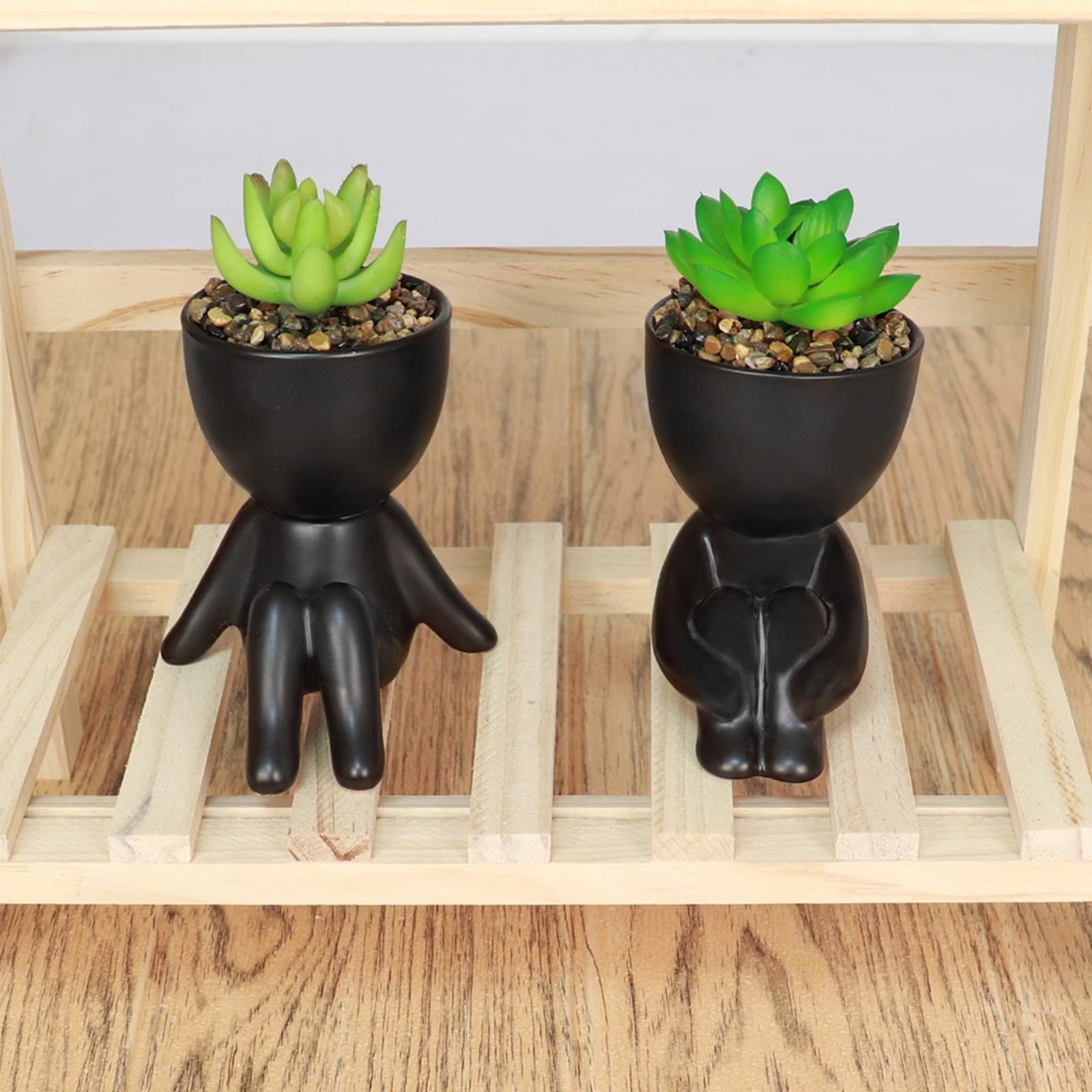 4 PCS Black Cute Fake Plants Artificial Succulent Human Shaped Pots Decor