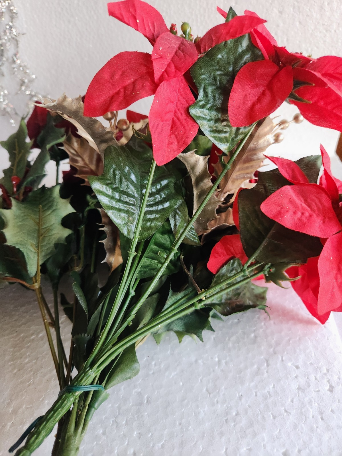 Artificial Christmas Flowers & Bouquets • Poinsettia, Mistletoe Autumn Leaves