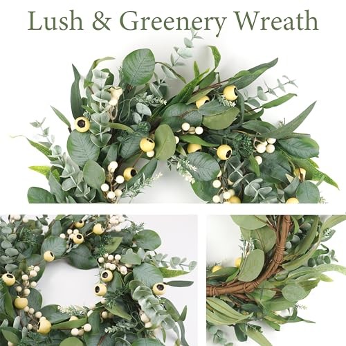 Wreaths for Front Door 22 Inch, All Season Greenery Wreath Olive 22 inch