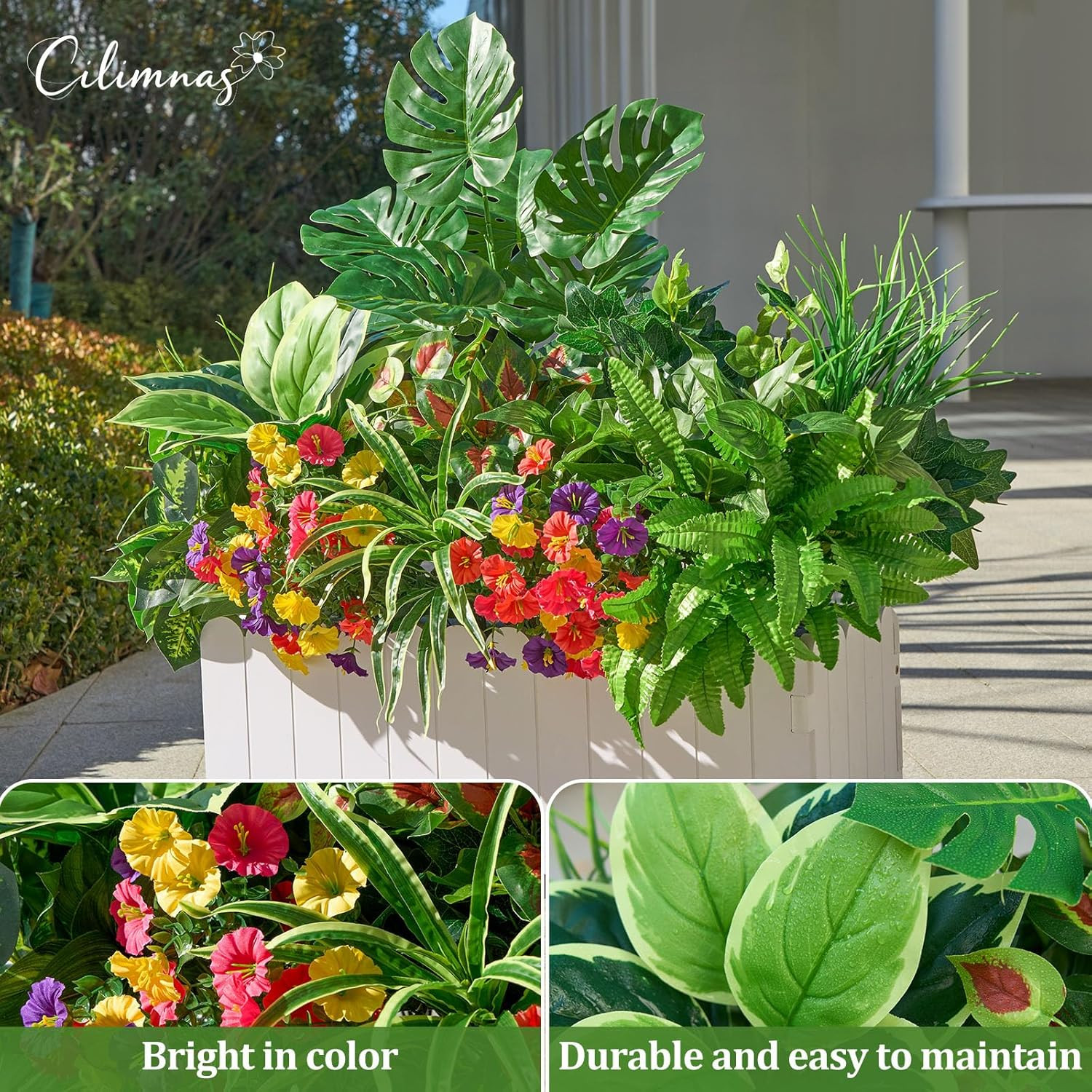 18Pcs UV Resistant Faux Plants for Outdoor Decor, Garden & Patio Use