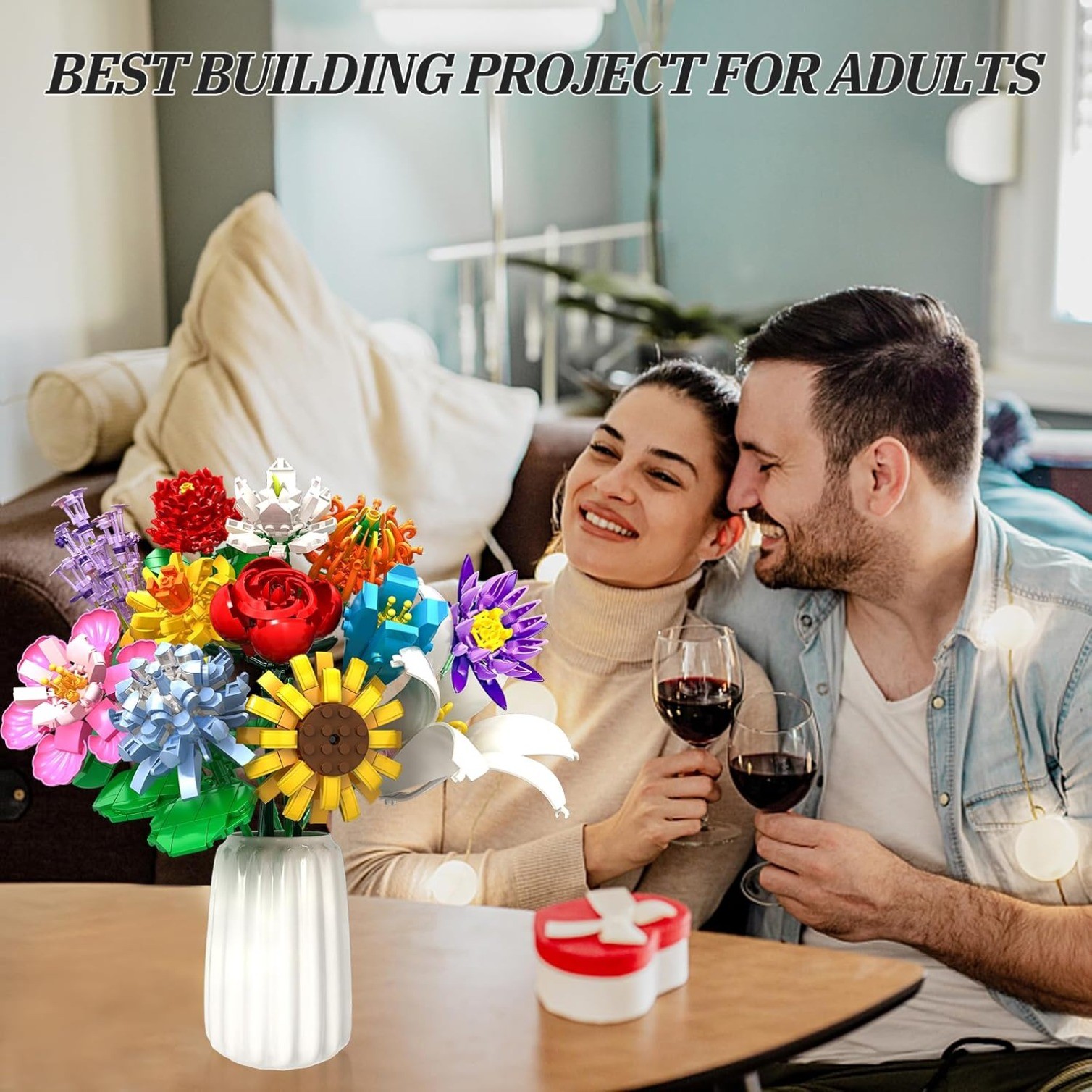 12 Kinds of Flowers Bouquet Building Set,Gifts Ideal for 6+ Women Girls, No Vase