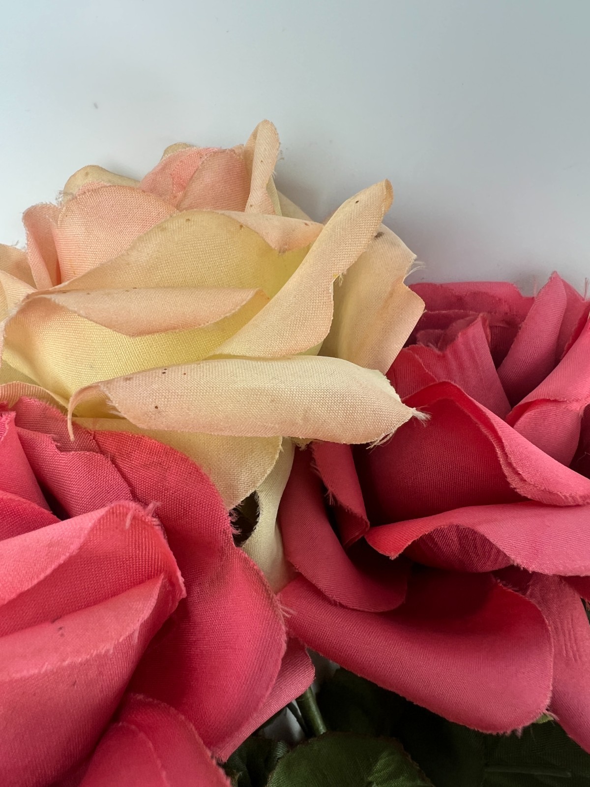 6 True VINTAGE long stem silk roses pink cream ombre faux artificial 15″