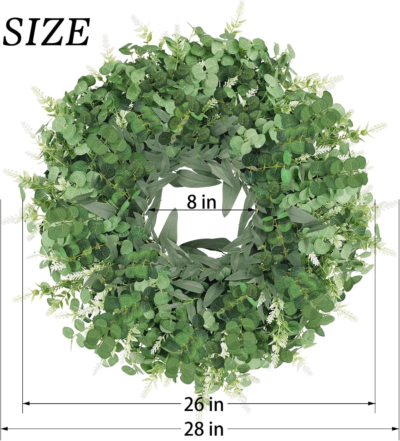 26 Inch Artificial Eucalyptus Wreath for Front Door Indoor Outdoor Greenery A…