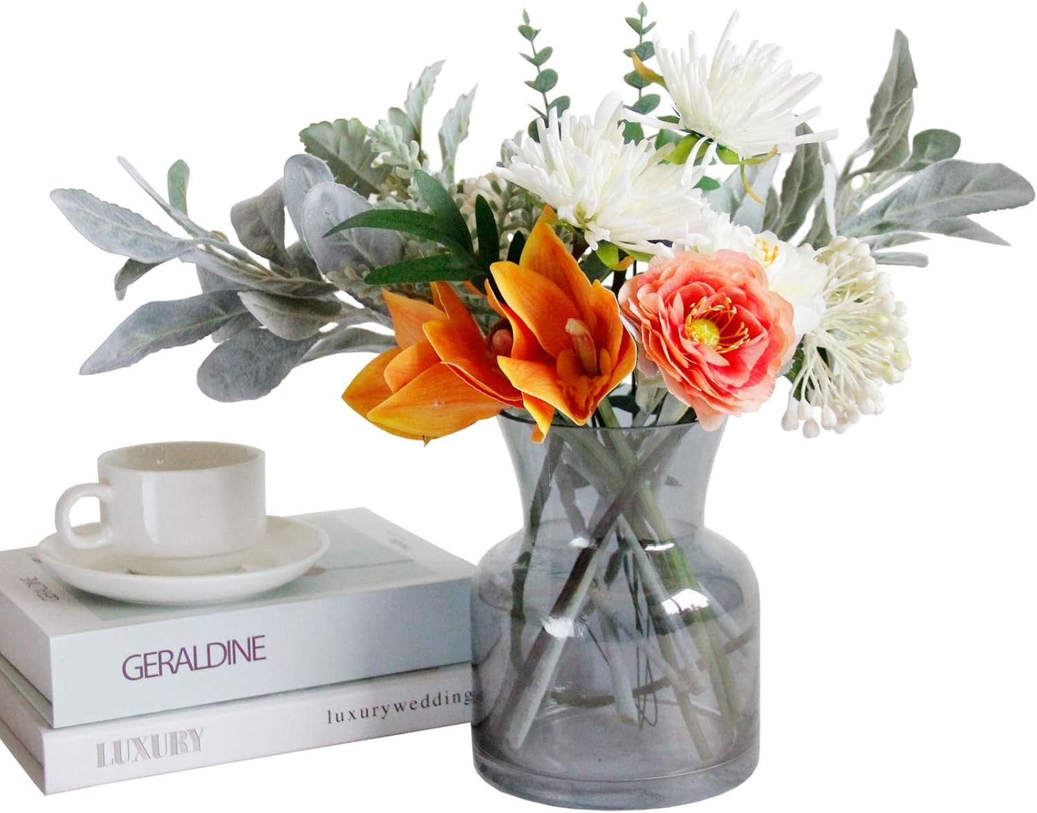 Artificial Flocked Lambs Ear Leaves Dusty Miller Stems Flocked Oak Leaves Lamb’S