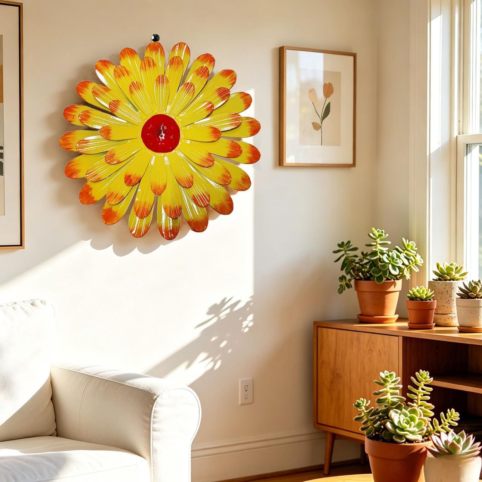 2 Pcs Green Metal Floral Wall Decor 3D Layered Flower Sculptures