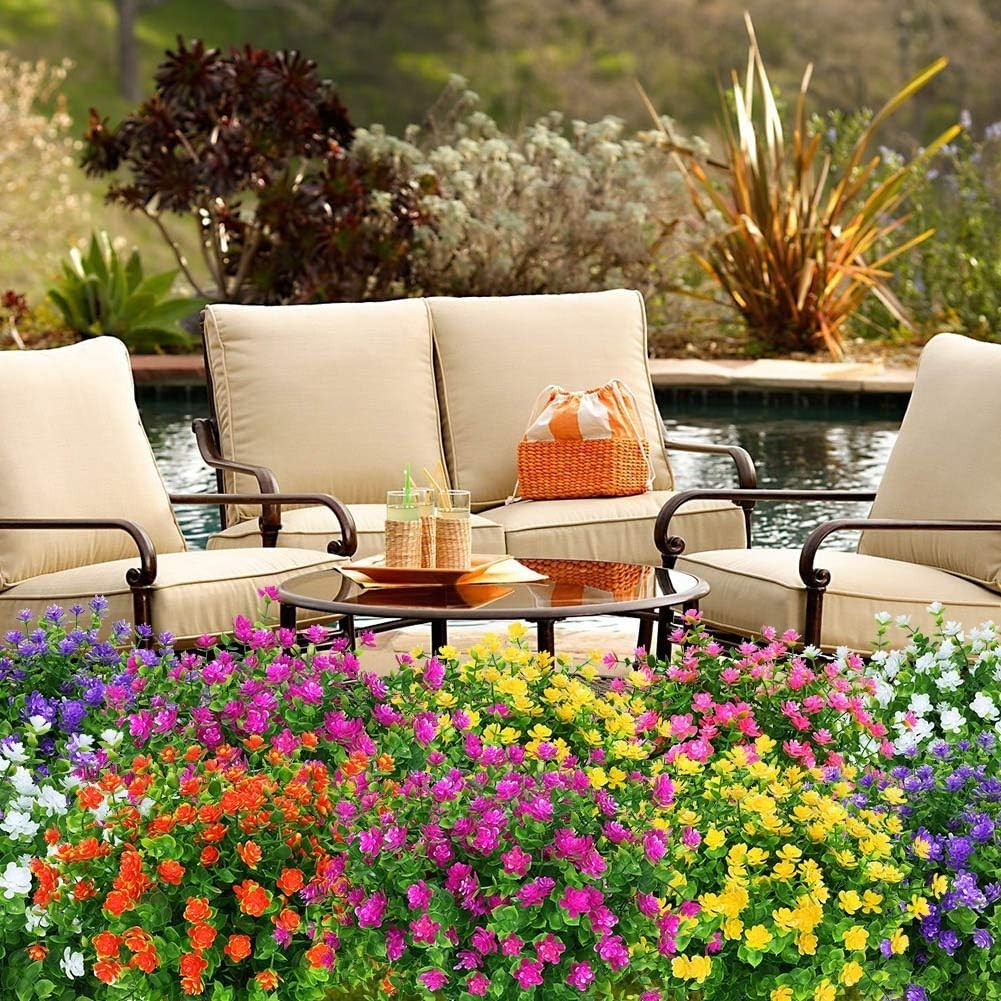 Artificial Flowers Fake Outdoor UV Resistant Boxwood Plants Shrubs 4 Pack, Fa…