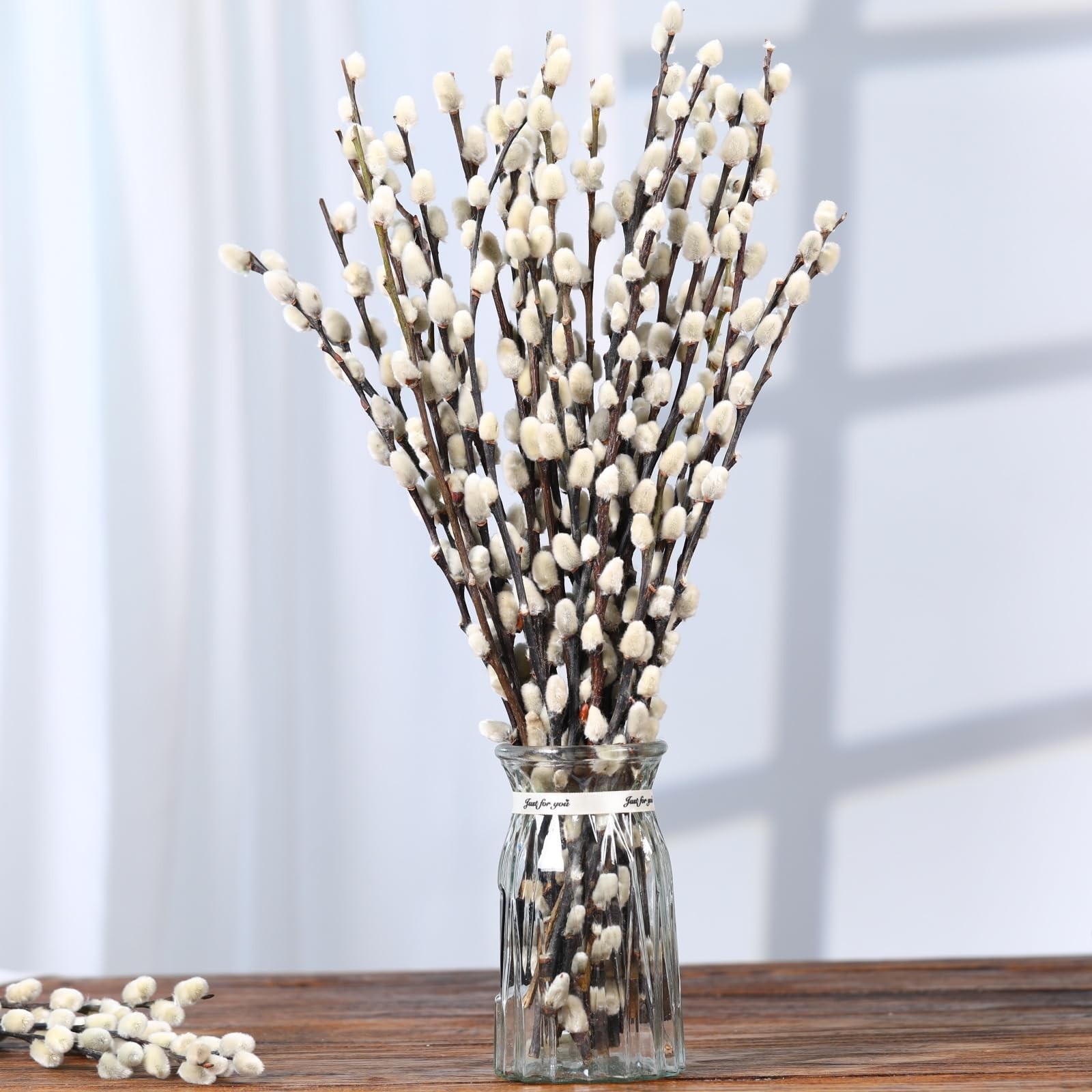 Natural Preserved Dried PussyWillow Branches for Vases, 30 30 PCS, White
