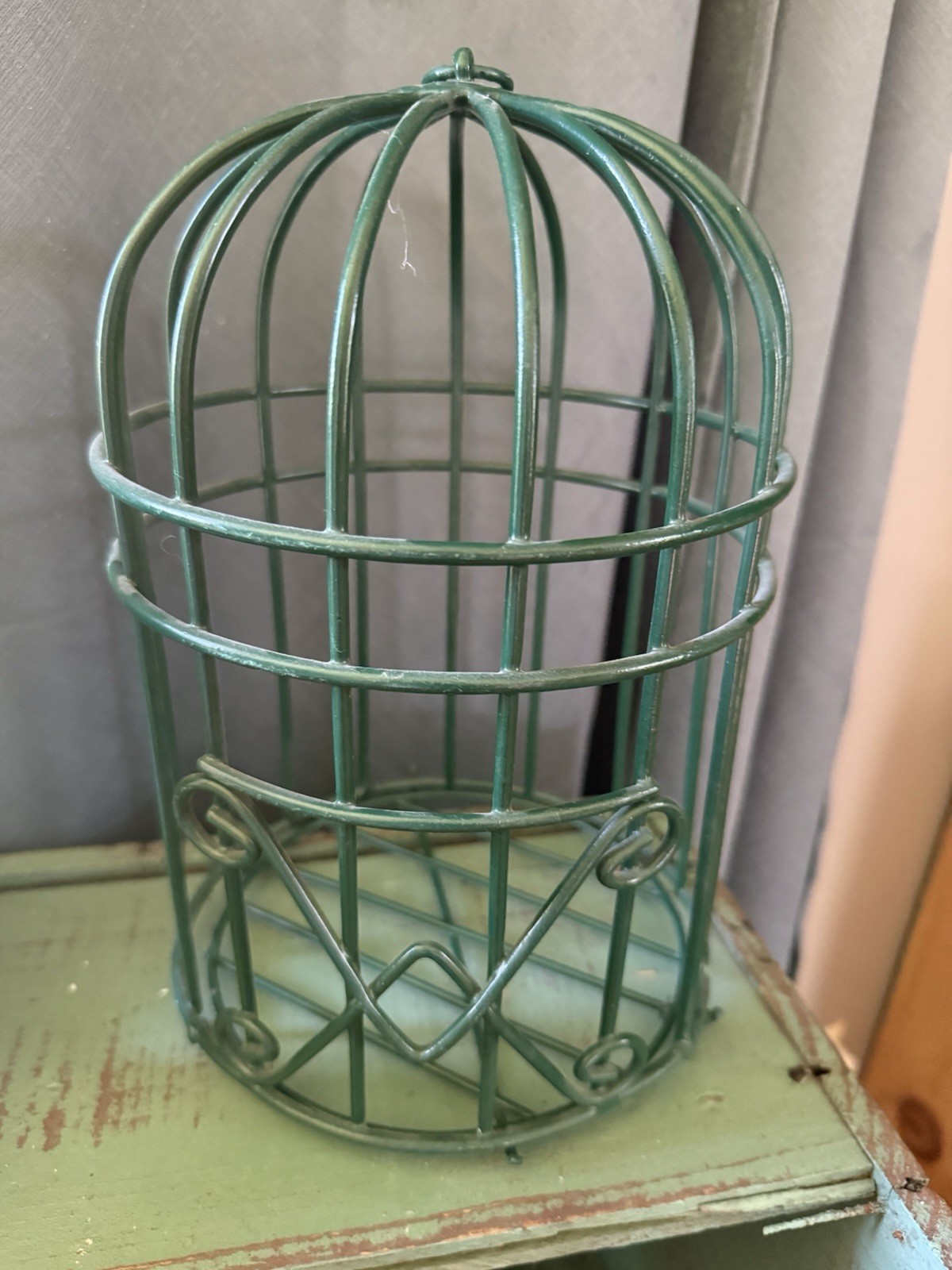 Green Bird Cage/ Plant Decor – Opens on bottom 10.5 Inches tall
