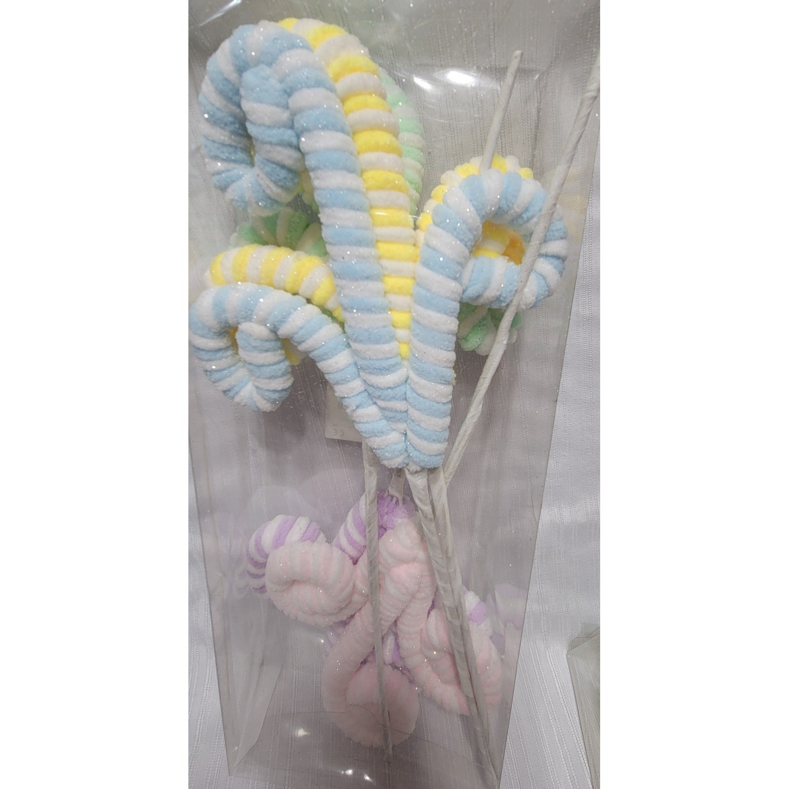 Pastel Striped Curly Floral Picks Glitter Wreath Decor Stems 2 Pack
