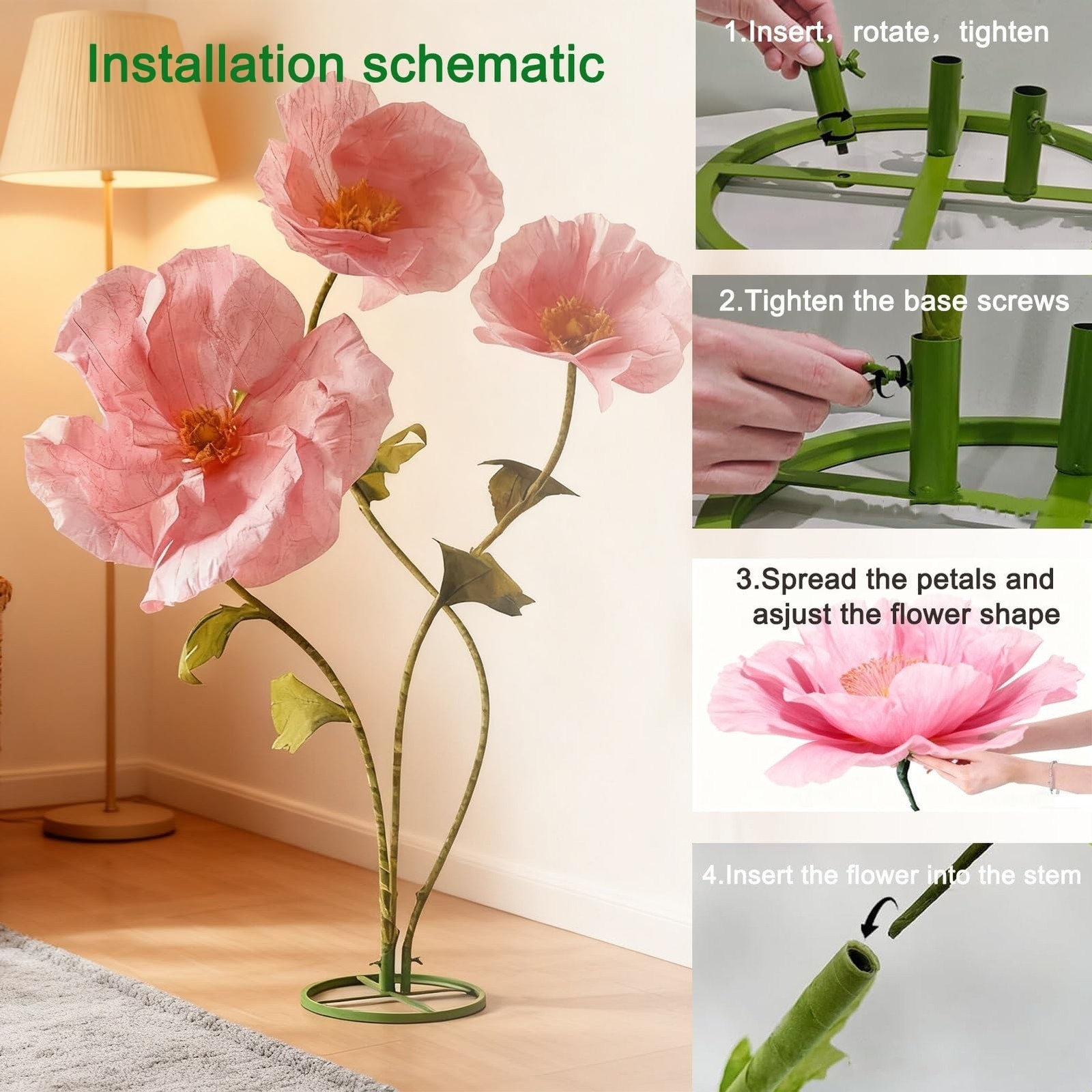 Giant Flowers for Decoration, Pink 3 Pcs Artificial Flowers, Standing Huge Ha…