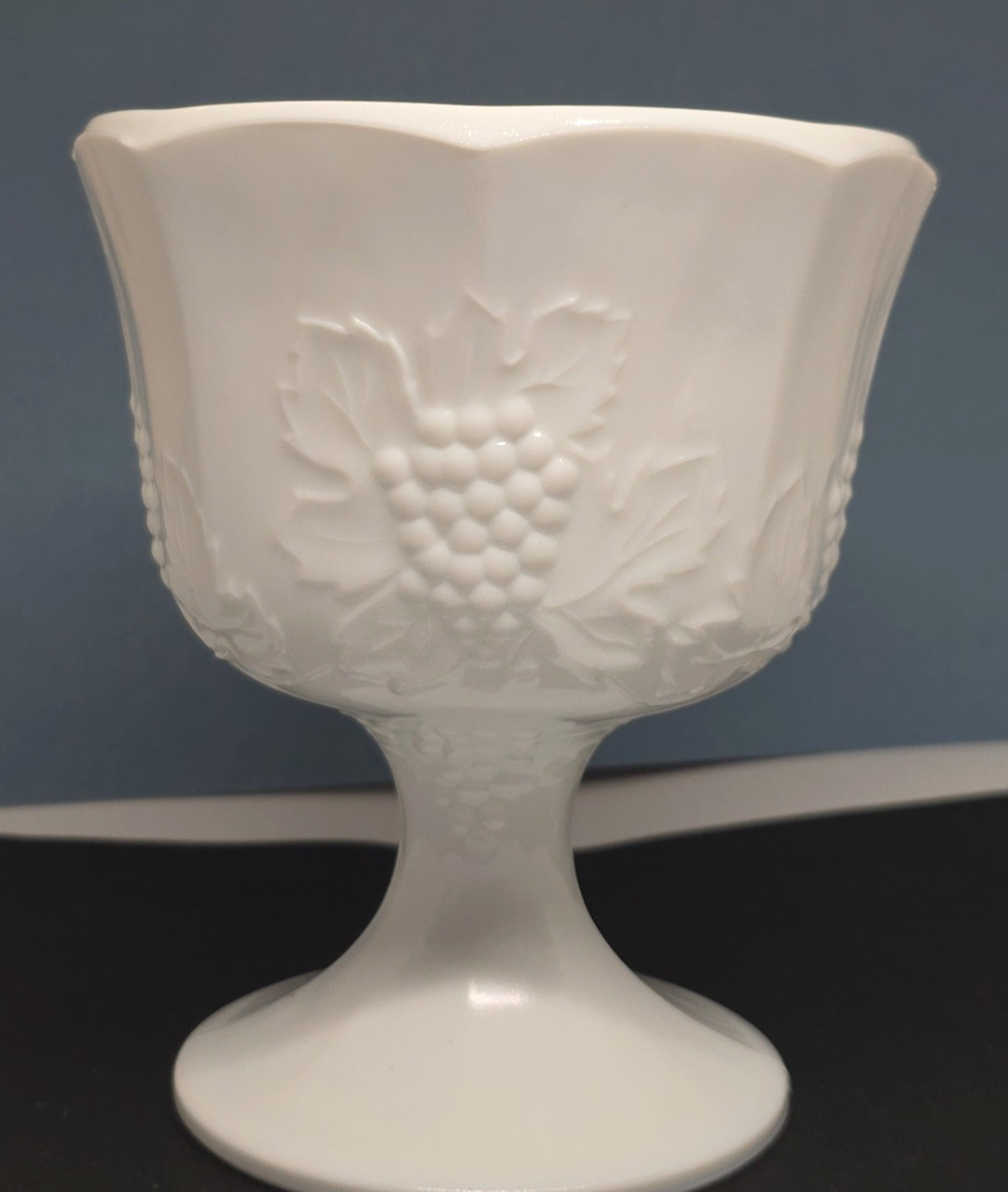 Vintage Milk Glass Lot of 3 Grape Pattern Vases & Compote Set White