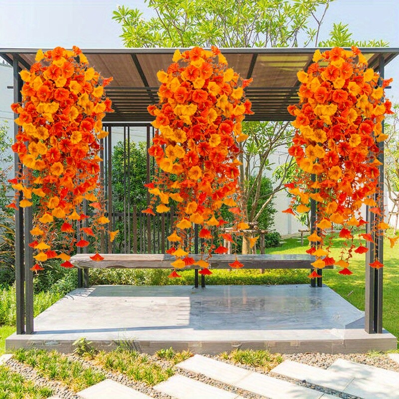 4PCS Artificial Morning Glory Vines UV Resistant Hanging Flowers Outdoor Decor