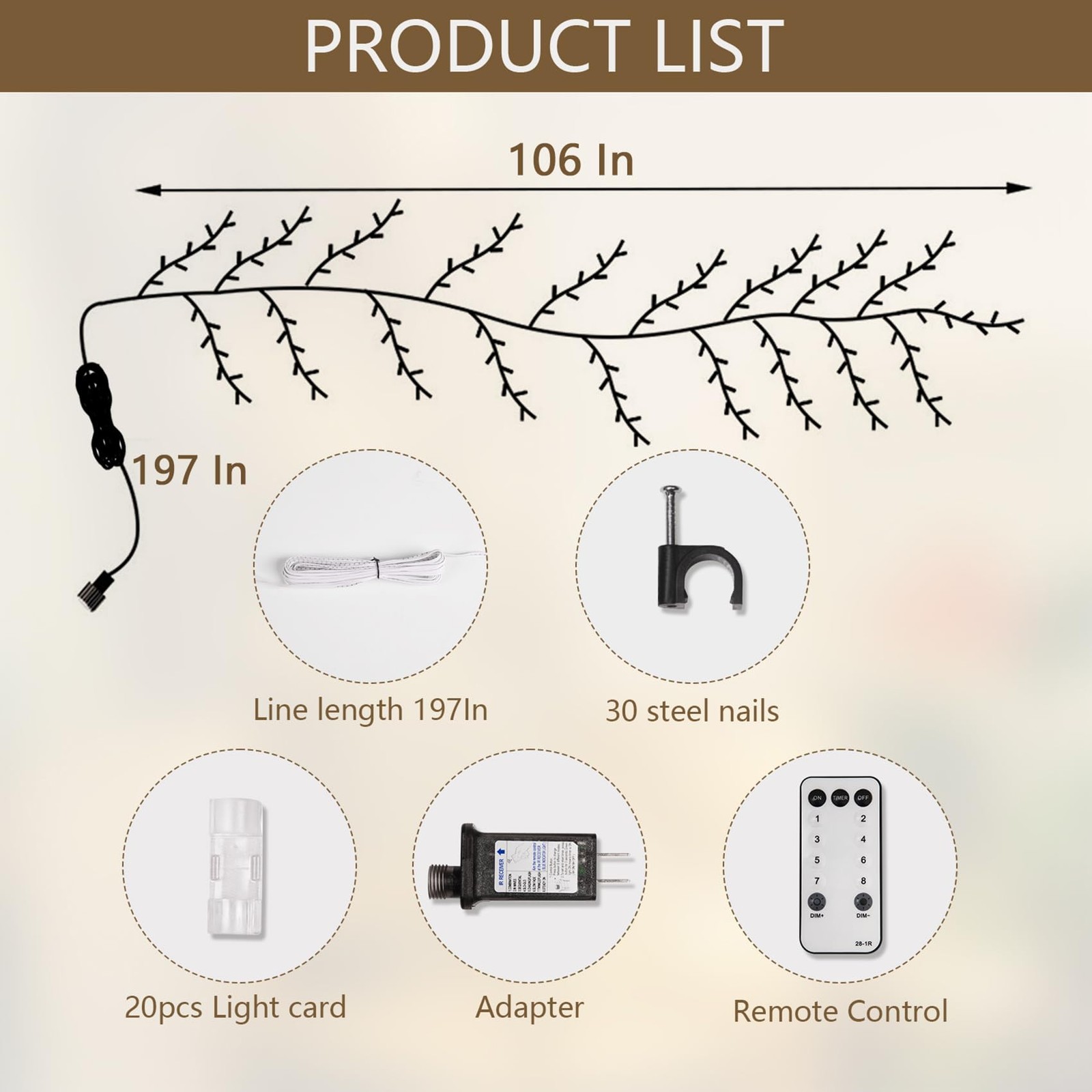 160 LED PlugIn Vine Lights With Remote Indoor Artificial Willow Decor White