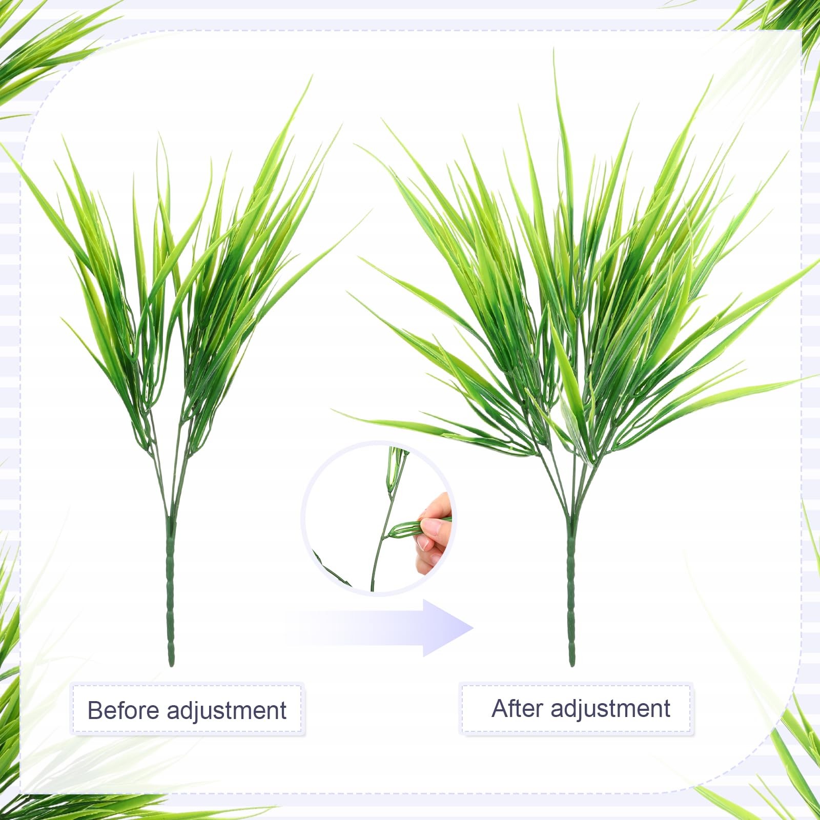 24 Bundles Artificial Grass Plants for Outdoors UV Resistant Fake Plastic Gra…