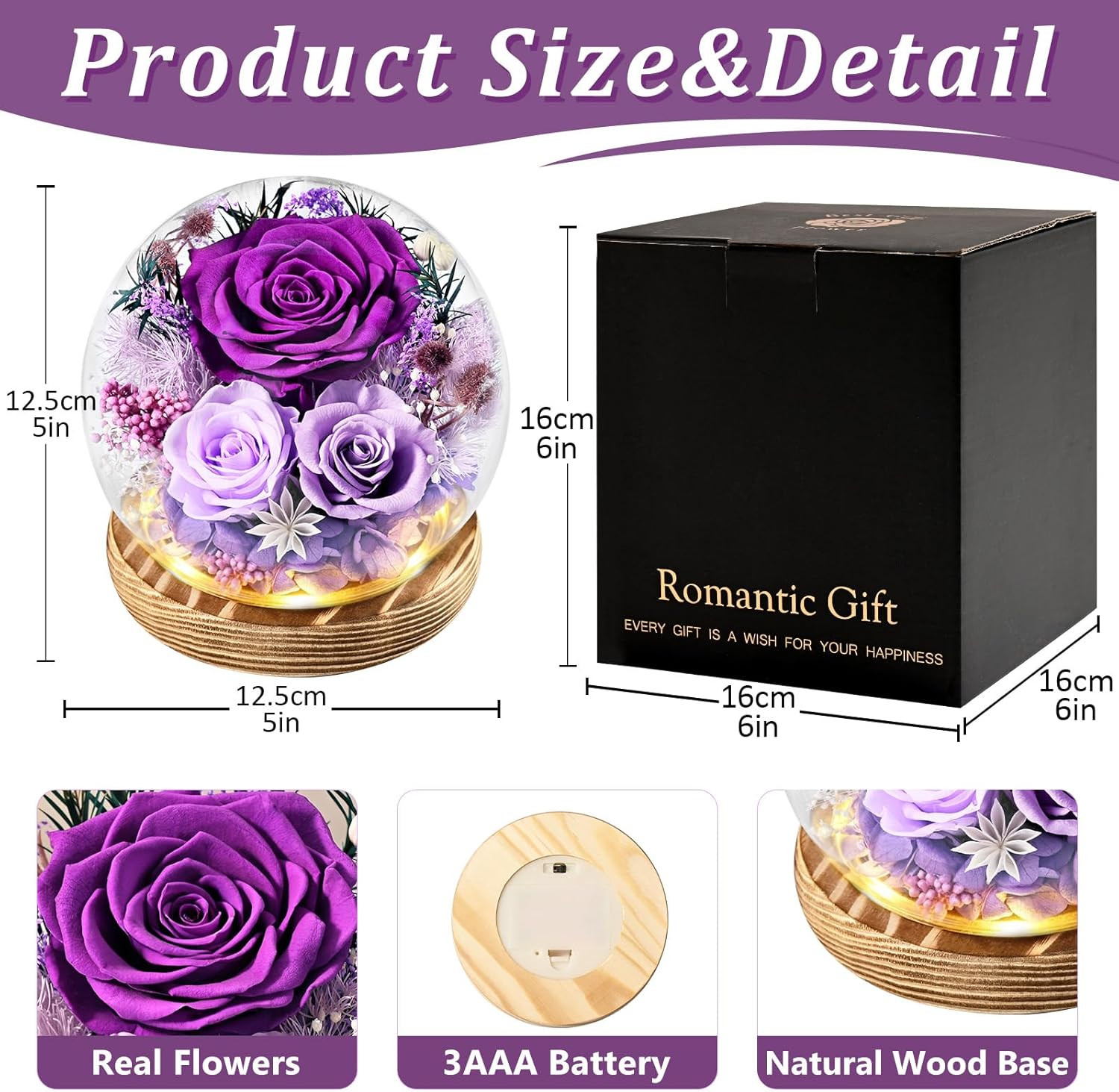 Flowers for Delivery Prime, Forever Fresh Preserved Flowers in Glass Dome, Etern