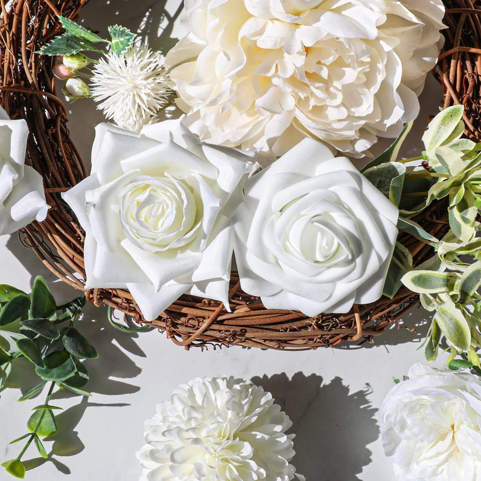White Artificial Flowers Combo Silk Mix Peony Rose Hydrangea Daisy Fake Flowe…