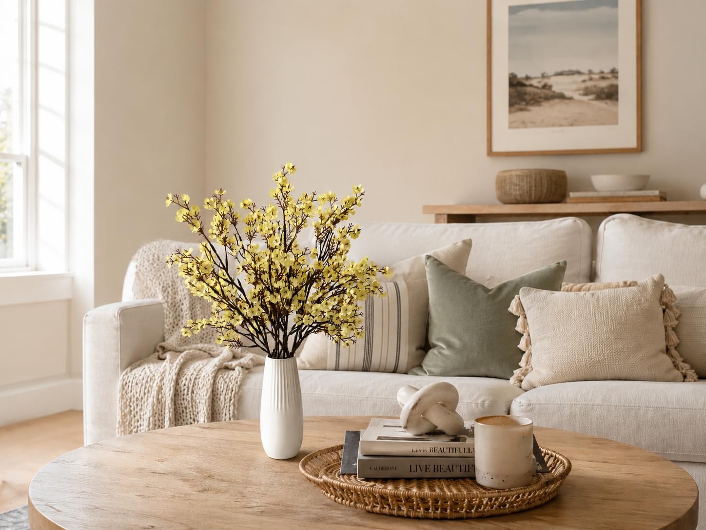 6 Bundles Light Yellow Artificial Babys Breath Silk Gypsophila 18.5 In Decor