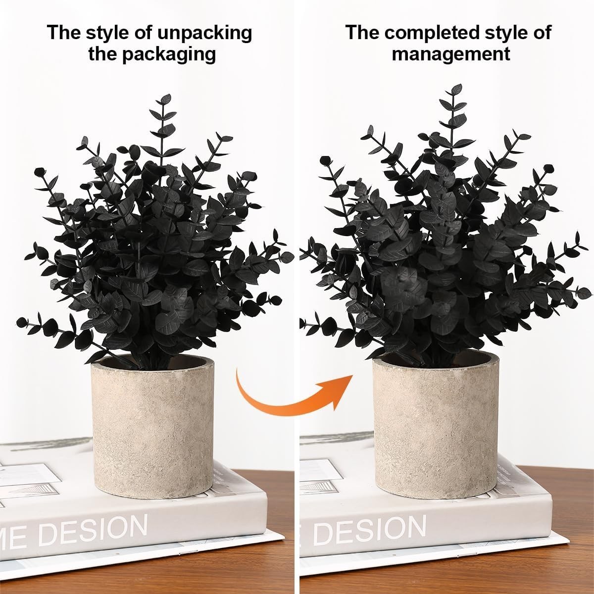 Coferset 2 Pack Small Fake Plants Eucalyptus Potted,Black. BRAND NEW