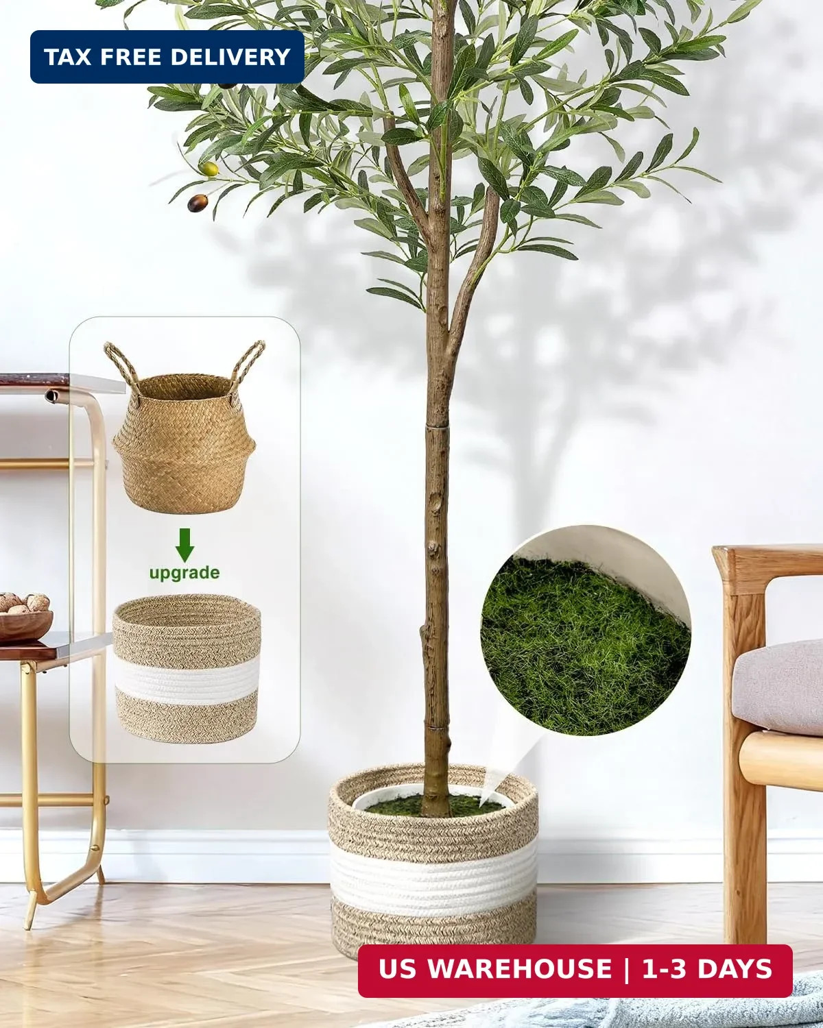 6FT Artificial Olive Tree – Indoor Tall Faux Olive Trees with Planter&Basket, La