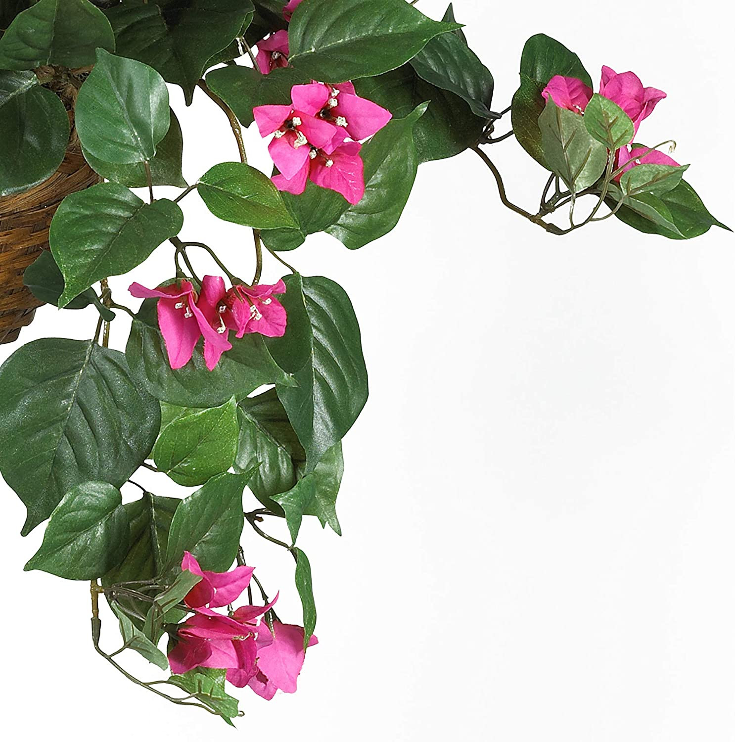 Bougainvillea Basket Silk 1 Artificial Hanging Plant, 32 X 32 X 24, Green, Pink