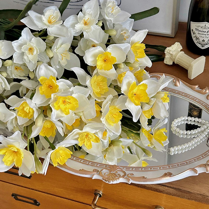3/5/10Pcs Artificial Daffodils Flowers White Narcissus Spring Flower Fake Silk F