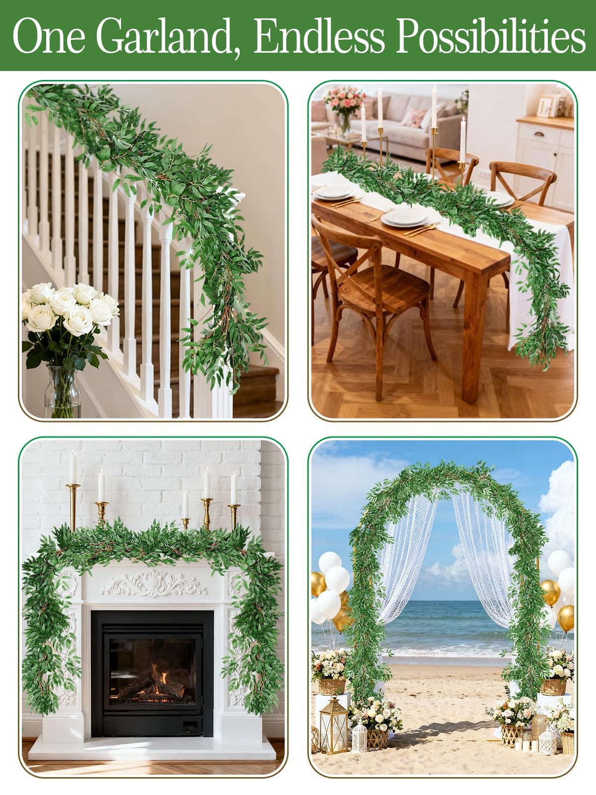 Fake Vines Greenery Garland – 3 Packs Total 16.5ft Green Willow Leaf Vine Gar…