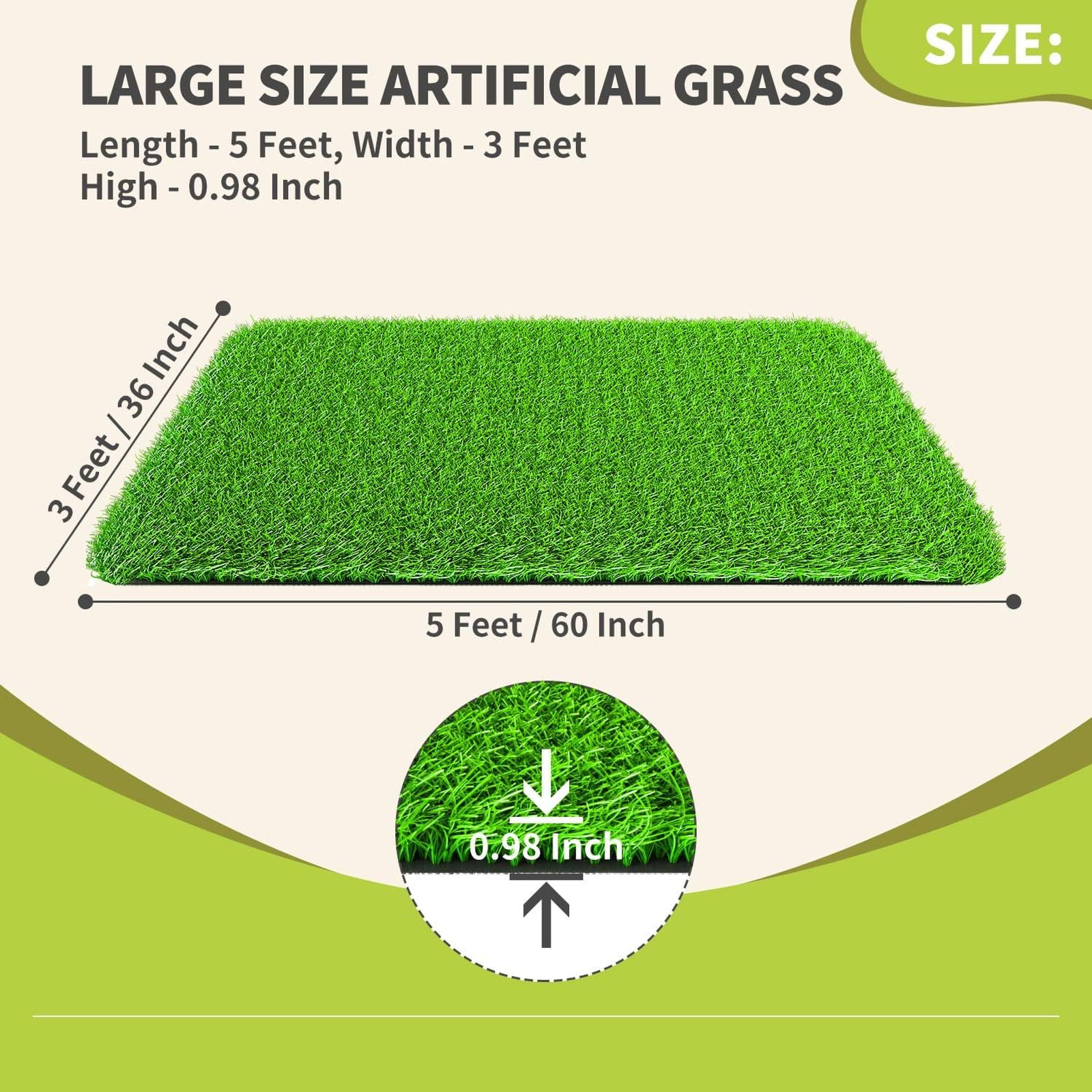 Realistic Artificial Grass Rug Indoor Outdoor, Dog Grass Mat with Drainage Holes