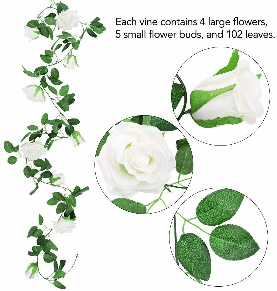 3PCS 7.5 Ft Artificial Fake Rose Vine Garland Hanging Plants Home Wedding Decor