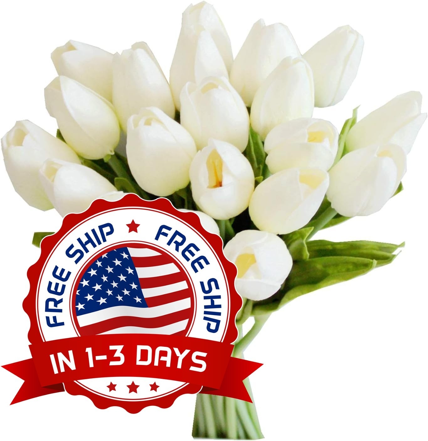 20 Flores De Tulipanes Artificiales, Flores De Tacto Real, Tulipan PU Blanco NEW