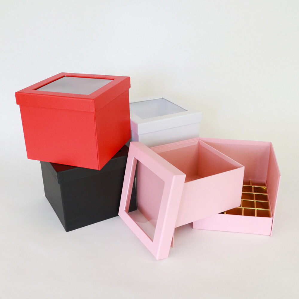 Premium Quality Square Surprise Flower Box , 7.3″x 7.3″x 6.1″, Various Colors