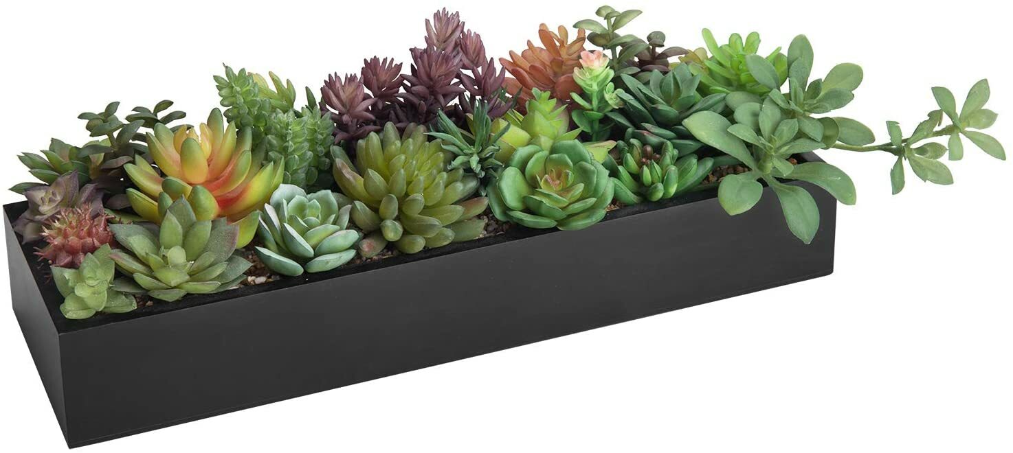 15.75-in Decorative Artificial Succulent Plants in Sleek Black MDF Wood Planter