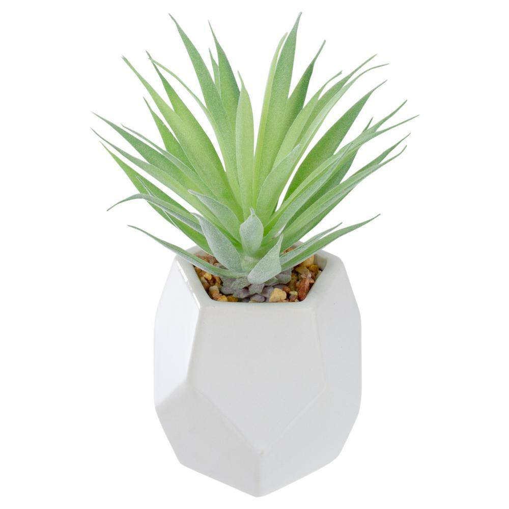 7.5 In. Green Artificial Sword Grass in a White Geometric Pot