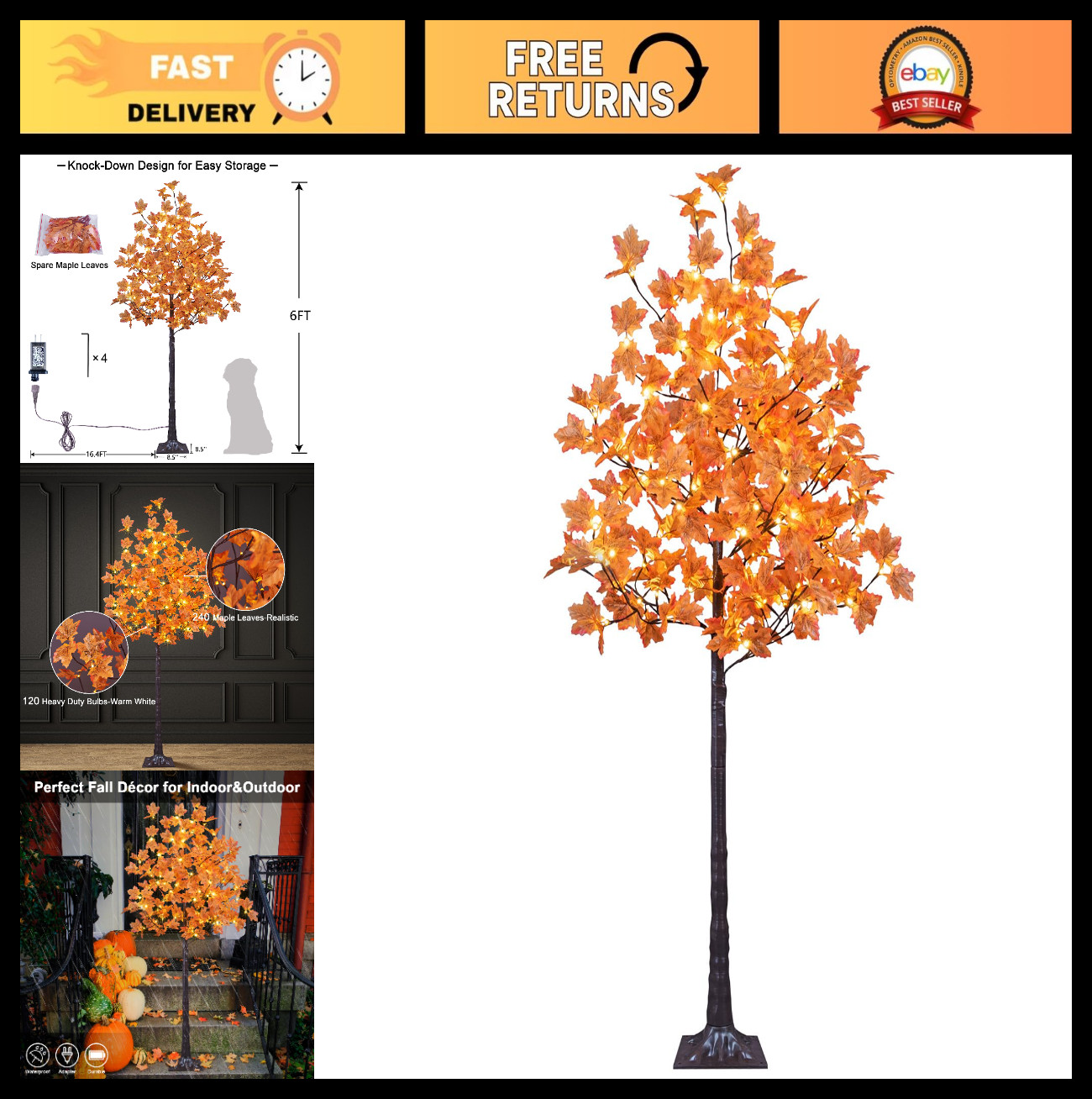 6FT 120LED Lighted Maple Tree – Warm White Fall Decor for Indoor/Outdoor Use, Or