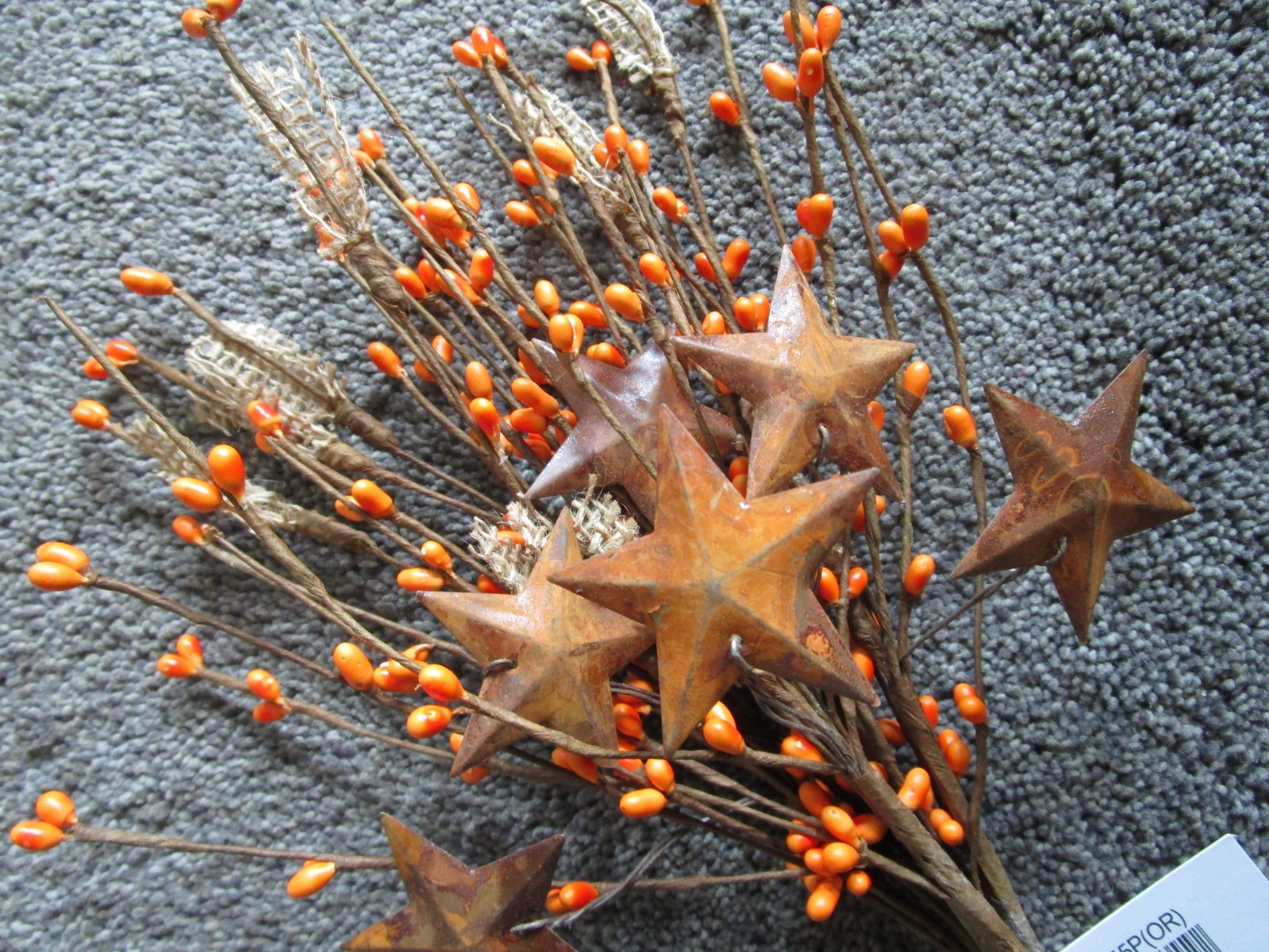 Pip Rice Berry Pick Orange Rusty Stars Burlap 12″Country Farmhouse Rustic 4355P