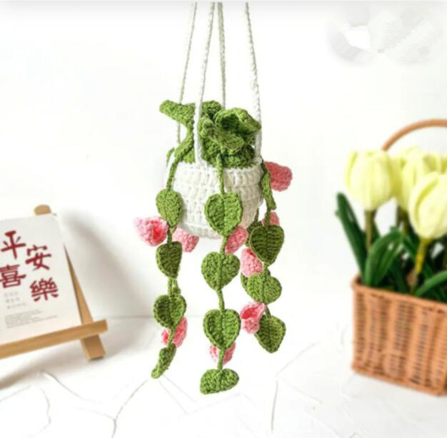 Hanging Car Crochet Handmade Succulent Pot Plant Ornaments Interior Accessories