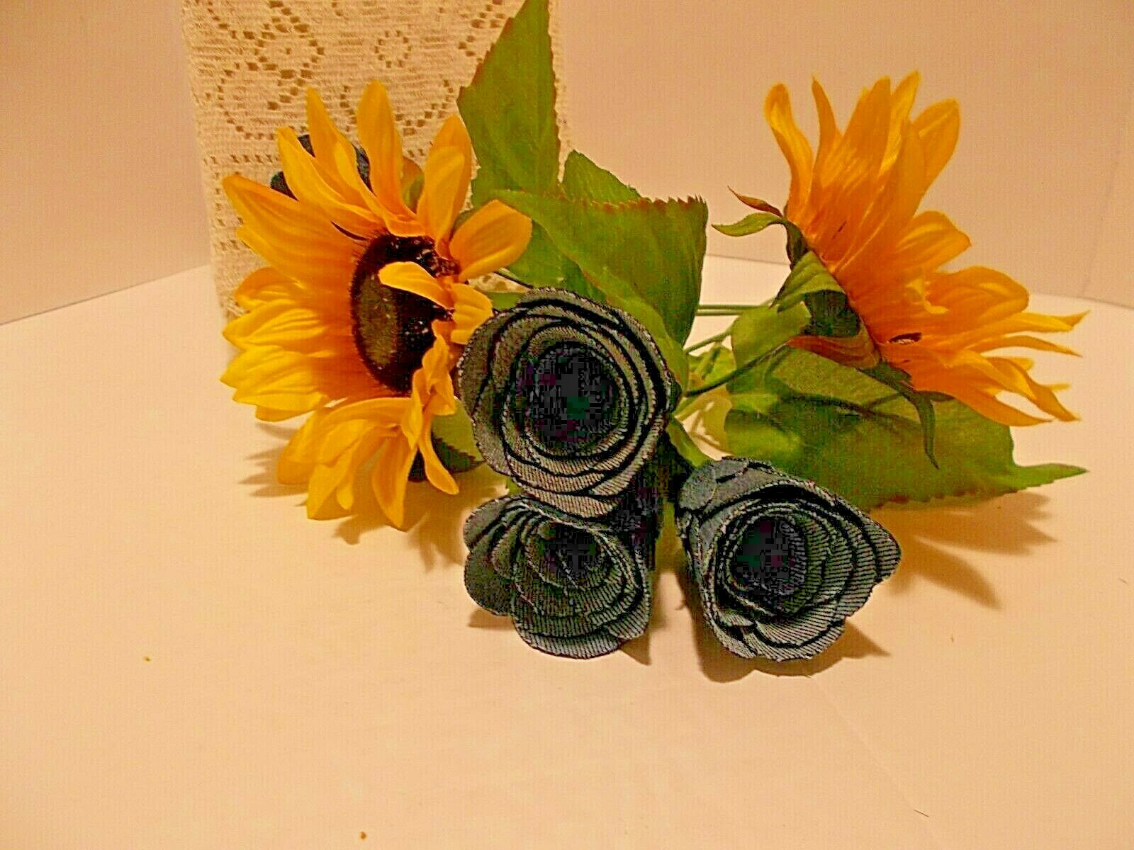 Handmade Denim Roses and Sunflower Recycled Denim Board Wall Art Farmhouse Décor