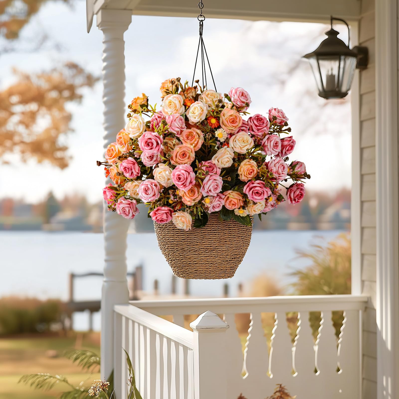 Artificial Rose Flowers for Outdoor 4 Bundles Rose Bouquet with Daisy Faux Fl…