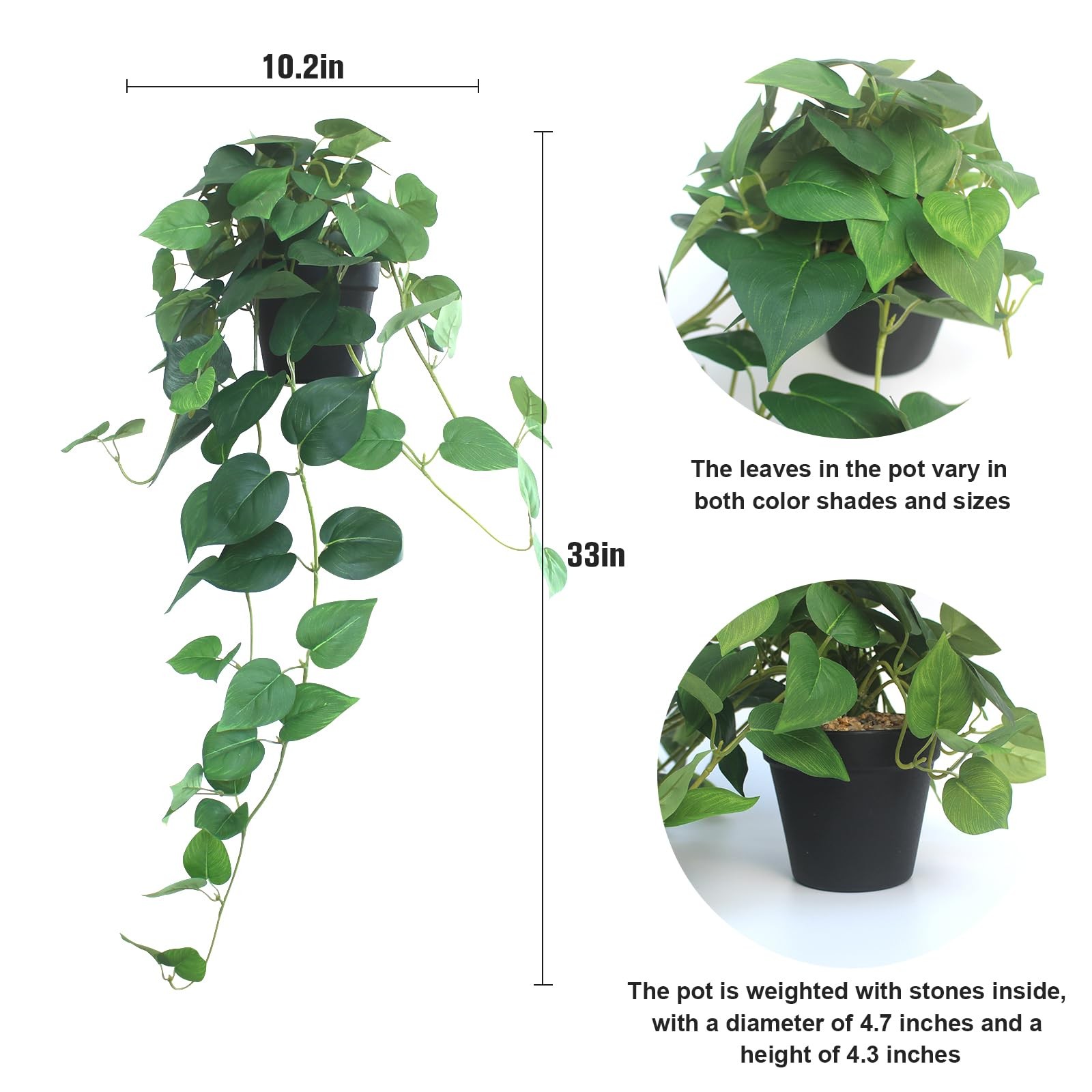 2 Pack 33 Inch Fake Pothos Hanging Plants Faux Devils Ivy Vines With Pots