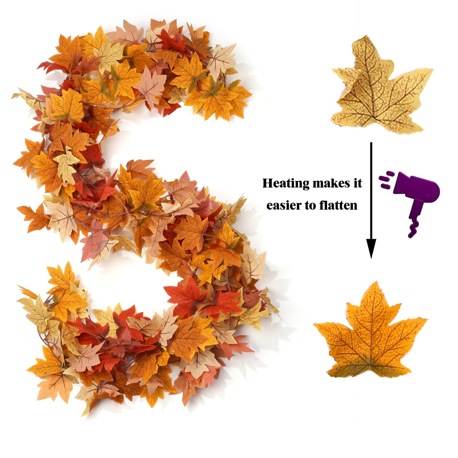 2Pcs 13FT Fall Maple Leaf Garland for Thanksgiving Decor