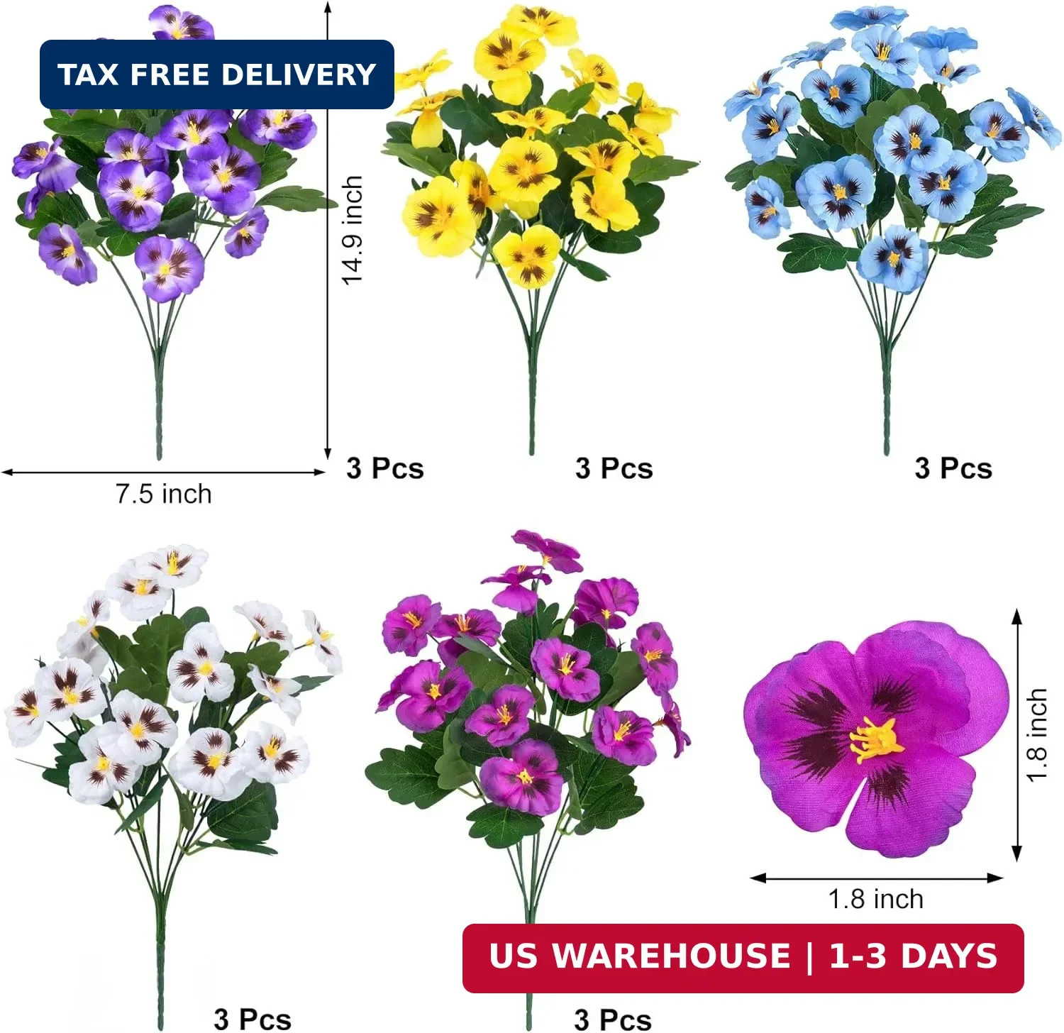 Ouddy Decor 15 Bundles Artificial Flowers for Outdoors, 15″ Fake Pansies Silk Fl