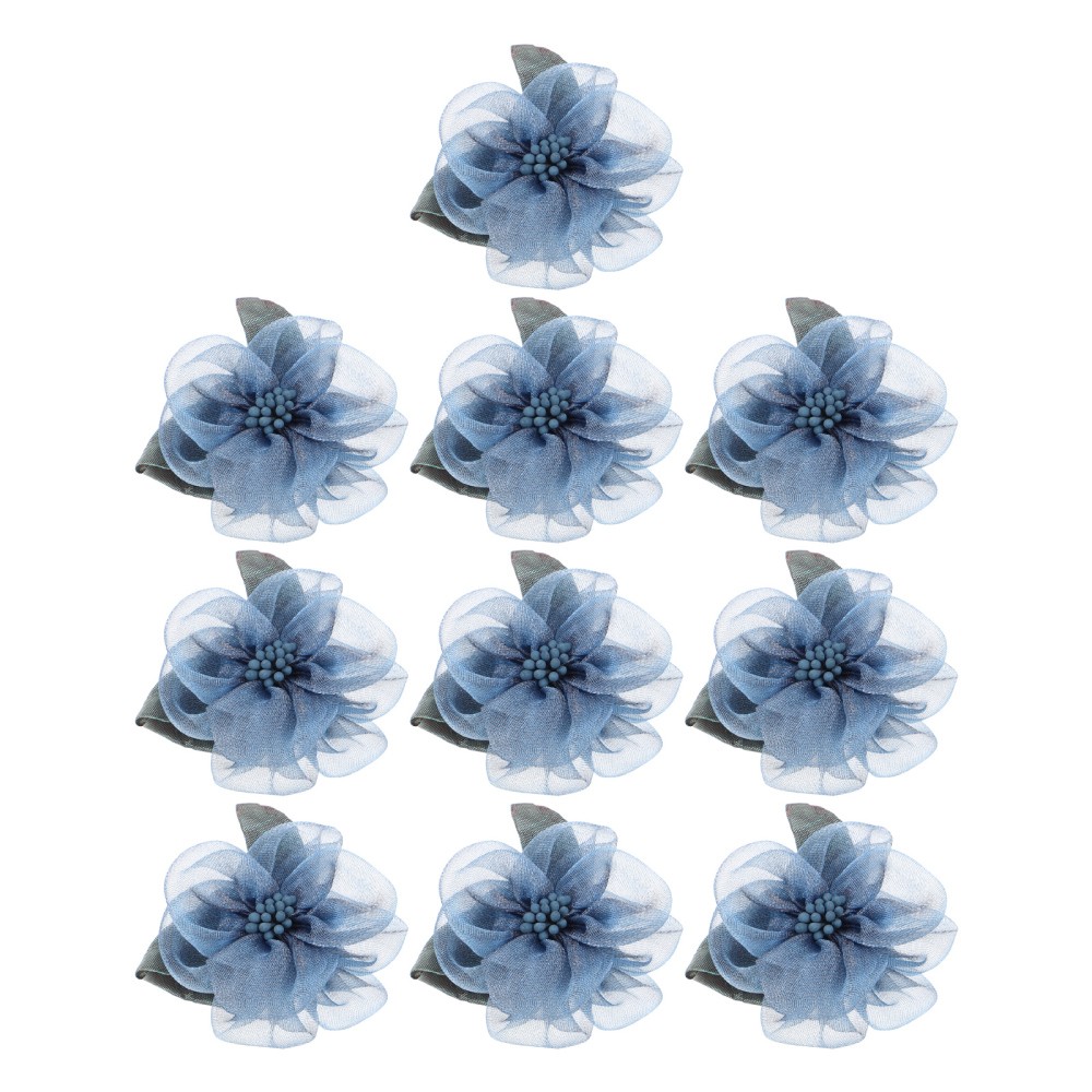 10 Pcs Handmade Flower Accessories Artificial Head Mesh Flowers Decorative