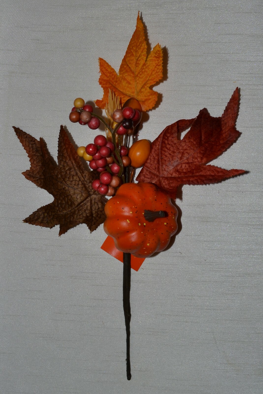 Set of 2 Silk Fall Leaf Orange Pumpkin Berry Wheat Pick~Artificial~Thanksgiving