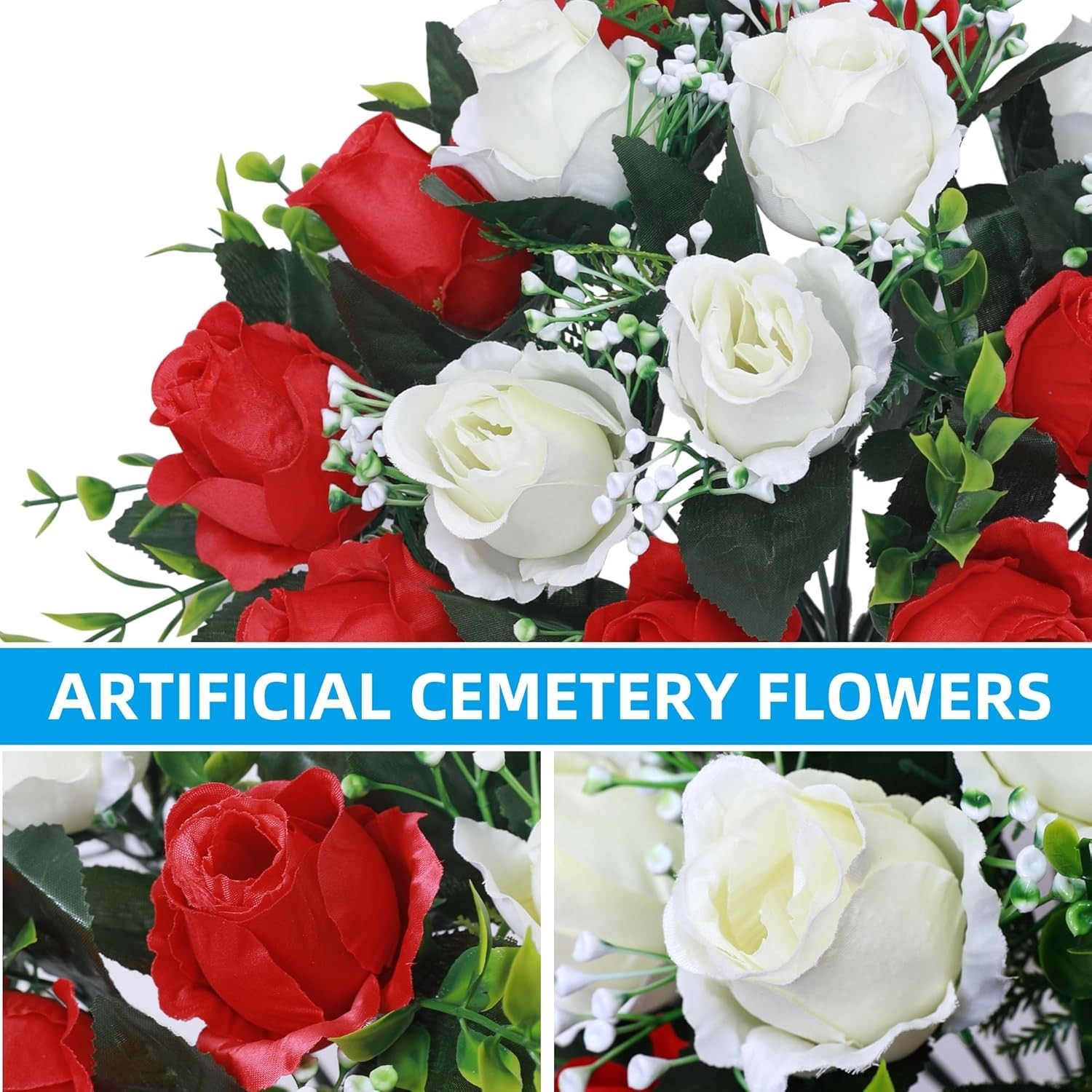 Set of 2 Artificial Cemetery Flowers with Vase,Grave Memorial Flowers,Artificial