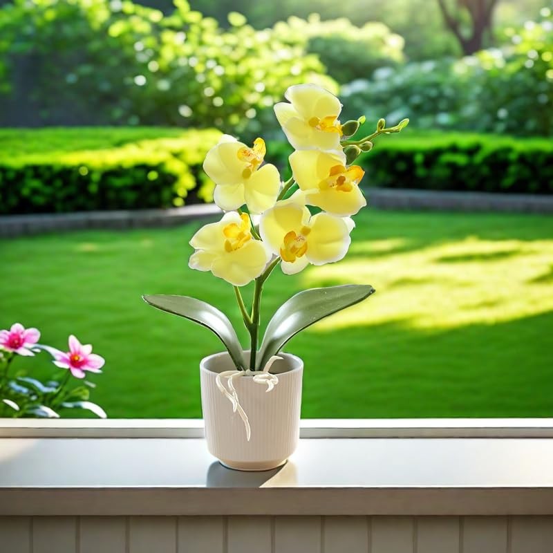 10.2″ Orchids Artificial Flowers Fake Orchid Plant Potted Butterfly Orchid Si…