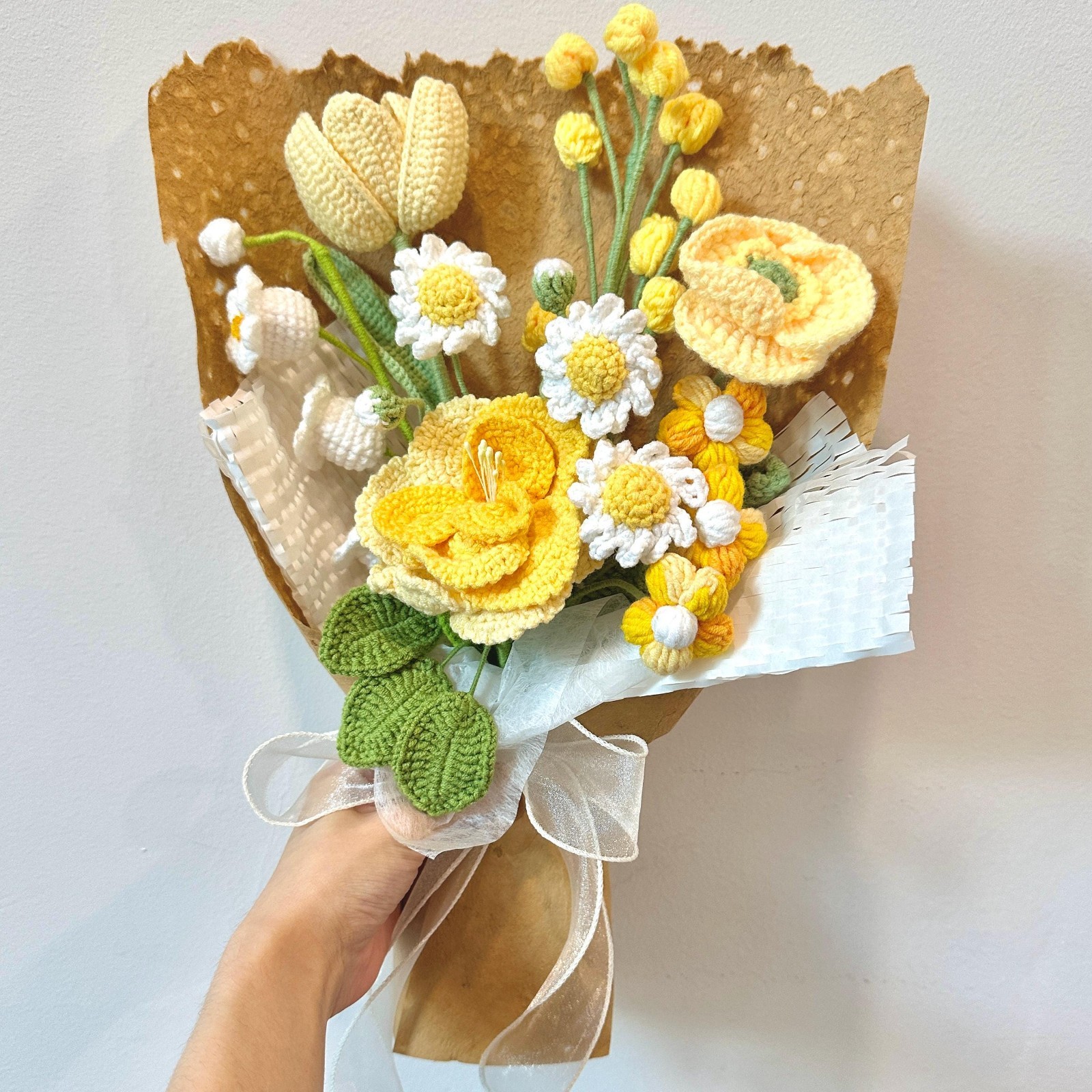 Crochet Flower Bouquet Handmade Yarn Flowers Thank You Birthday Gift
