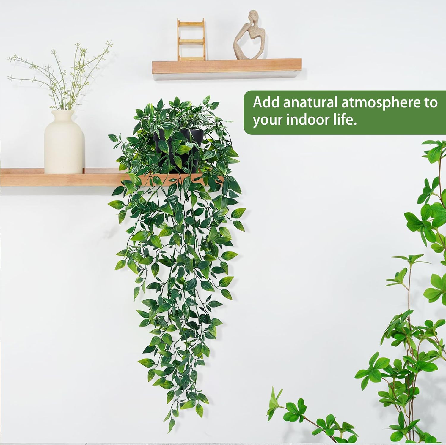2Pcs Fake Hanging Plants with Pot Deep Green Eucalyptus Leaves UV Resistant Fake