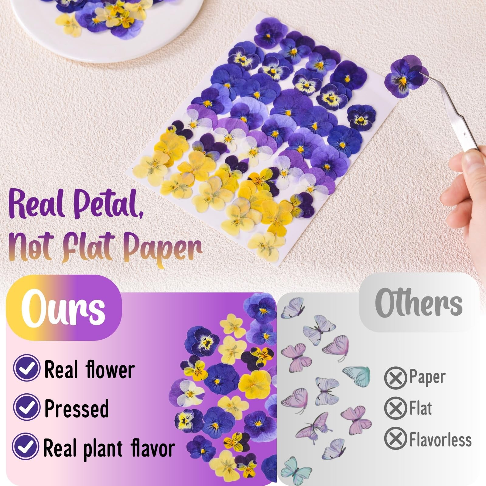 Pressed Edible Flowers, 40 Pcs 8 Kinds, Resin Jewelry Making, Purple